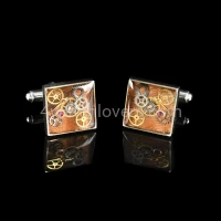 Silver square cufflinks with a composition of watch parts on the background of an exotic tree watches handmade art original elegant exceptional unique luxury exclusive jewelry 3.jpg