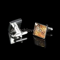Silver square cufflinks with a composition of watch parts on the background of an exotic tree watches handmade art original elegant exceptional unique luxury exclusive jewelry 4.JPG