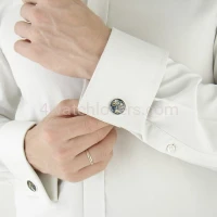 Silver round cufflinks with a composition of watch parts on a navy blue background watches handmade art original elegant exceptional unique luxury exclusive jewelry 5.JPG