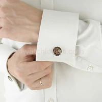 Silver round cufflinks with a composition of watch parts on a burgundy-brown background watches handmade art original elegant exceptional unique luxury exclusive jewelry 5.JPG