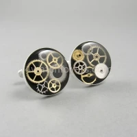 Silver round cufflinks with a composition of watch parts on a black background watches handmade art original elegant exceptional unique luxury exclusive jewelry 6.JPG