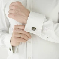 Silver round cufflinks with a composition of watch parts on a black background watches handmade art original elegant exceptional unique luxury exclusive jewelry 5.JPG