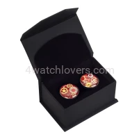 Silver round cufflinks with a composition of watch parts on a red background watches handmade art original elegant exceptional unique luxury exclusive jewelry 1.jpg