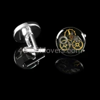 Silver round cufflinks with a composition of watch parts on a green background watches art handmade original elegant unique unique luxury exclusive jewelry 4.JPG