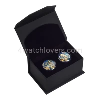 Silver round cufflinks with a composition of watch parts on a navy blue and turquoise background watches handmade original elegant exceptional unique luxury exclusive jewelry 1.JPG