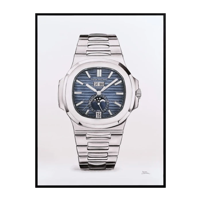 Drawing Patek Philippe 5726 Nautilus blue dial real work art painting watches paintings drawings hand painted crayons collector unique home shop office exclusive apartment interior decoration luxury white background 1.jpg