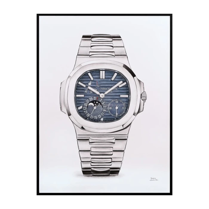 Drawing Patek Philippe 5712 Nautilus blue dial real work art painting watches paintings drawings hand painted crayons collector unique home shop exclusive office apartment interior decoration luxury white background 1.jpg
