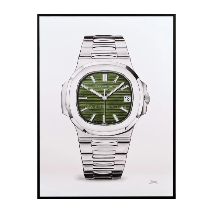 Drawing Patek Philippe 5711 Nautilus green dial real work art painting watches paintings drawings hand painted crayons collector unique home exclusive shop office apartment interior decoration luxury white background 0.jpg