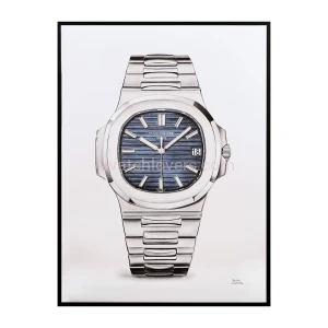 Fine Art drawing of the Patek Philippe Nautilus 5711 watch whit a blue dial