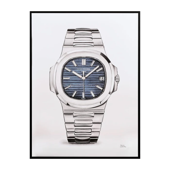 Drawing Patek Philippe 5711 Nautilus blue dial real work art painting watches paintings drawings hand painted crayons collector unique home exclusive shop office apartment interior decoration luxury white background 0.jpg