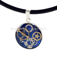 Silver pendant round with a composition of watch parts on a blue background watches art handmade original elegant exceptional unique luxury exclusive jewelry 4.JPG