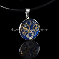 Silver pendant round with a composition of watch parts on a blue background watches art handmade original elegant exceptional unique luxury exclusive jewelry 5.JPG