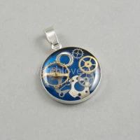Silver pendant round with a composition of watch parts on a blue background watches art handmade original elegant exceptional unique luxury exclusive jewelry 3.JPG