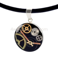 Silver round pendant with a composition of watch parts on a black background watches handmade art original elegant exceptional unique luxury exclusive jewelry 4.JPG