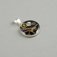 Silver round pendant with a composition of watch parts on a black background watches handmade art original elegant exceptional unique luxury exclusive jewelry 2.JPG