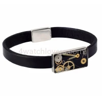 Silver bracelet with a composition of watch parts on a black background, art watches, handmade, original, elegant, unique, exclusive jewelry 1.JPG