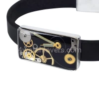 Silver bracelet with a composition of watch parts on a black background, art watches, handmade, original, elegant, unique, exclusive jewelry 2.JPG