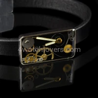 Silver bracelet with a composition of watch parts on a black background, art watches, handmade, original, elegant, unique, exclusive jewelry 4.JPG