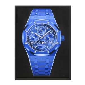 Oil painting of Audemars Piguet Royal Oak Perpetual Calendar watch in blue ceramic
