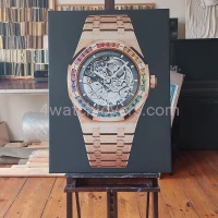 Painting Audemars Piguet Royal Oak Frosted Gold rose skeleton rainbow real work art painting watches oil paintings hand painted collector unique home shop apartment interior decoration luxury AP 5.jpg