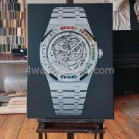 Painting Audemars Piguet Royal Oak Frosted Gold white skeleton rainbow real work art painting watches oil paintings hand painted collector unique home shop apartment interior decoration luxury AP 4.jpg