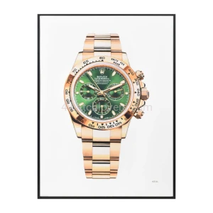 Fine Art painting of Rolex Cosmograph Daytona " John Mayer" green dial watch in yellow gold