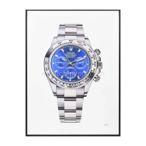 Fine Art painting of Rolex Cosmograph Daytona blue dial watch in white gold