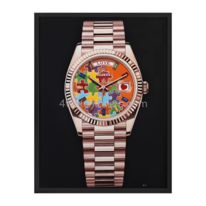 Oil painting of the Rolex Day-Date Puzzle Dial rose gold