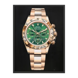 Oil painting of the Rolex Cosmograph Daytona "John Mayer" green dial yellow gold