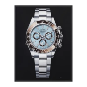 Oil painting of the Rolex Cosmograph Daytona Platinum Ice Blue